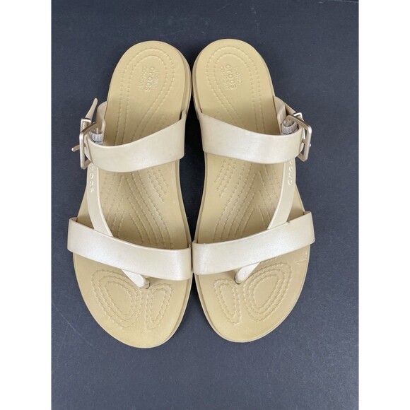 Crocs Tulum Toe Post Women's Sandals Slides Size 7M Champagne - Picture 1 of 10